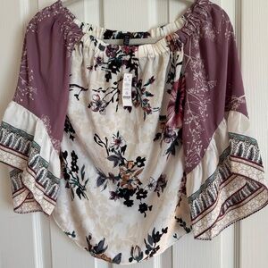 White House Black Market Off-Shoulder Boho Floral Blouse XS Petite